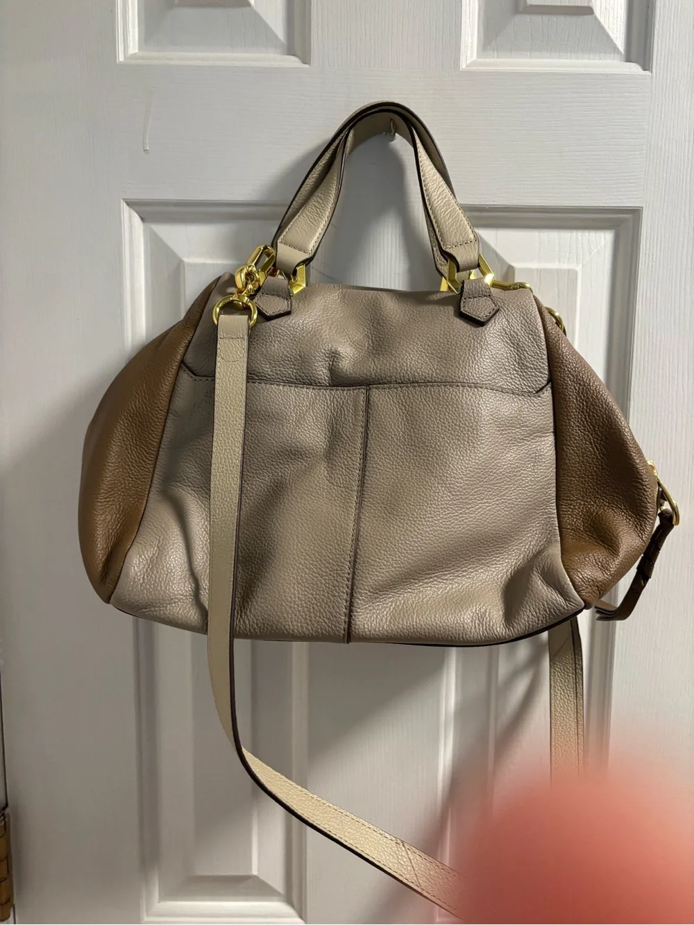 Oryany Tri-Color Pebbled Leather Satchel Crossbody Bag Taupe Tan Cream EUC - Picture 5 of 9